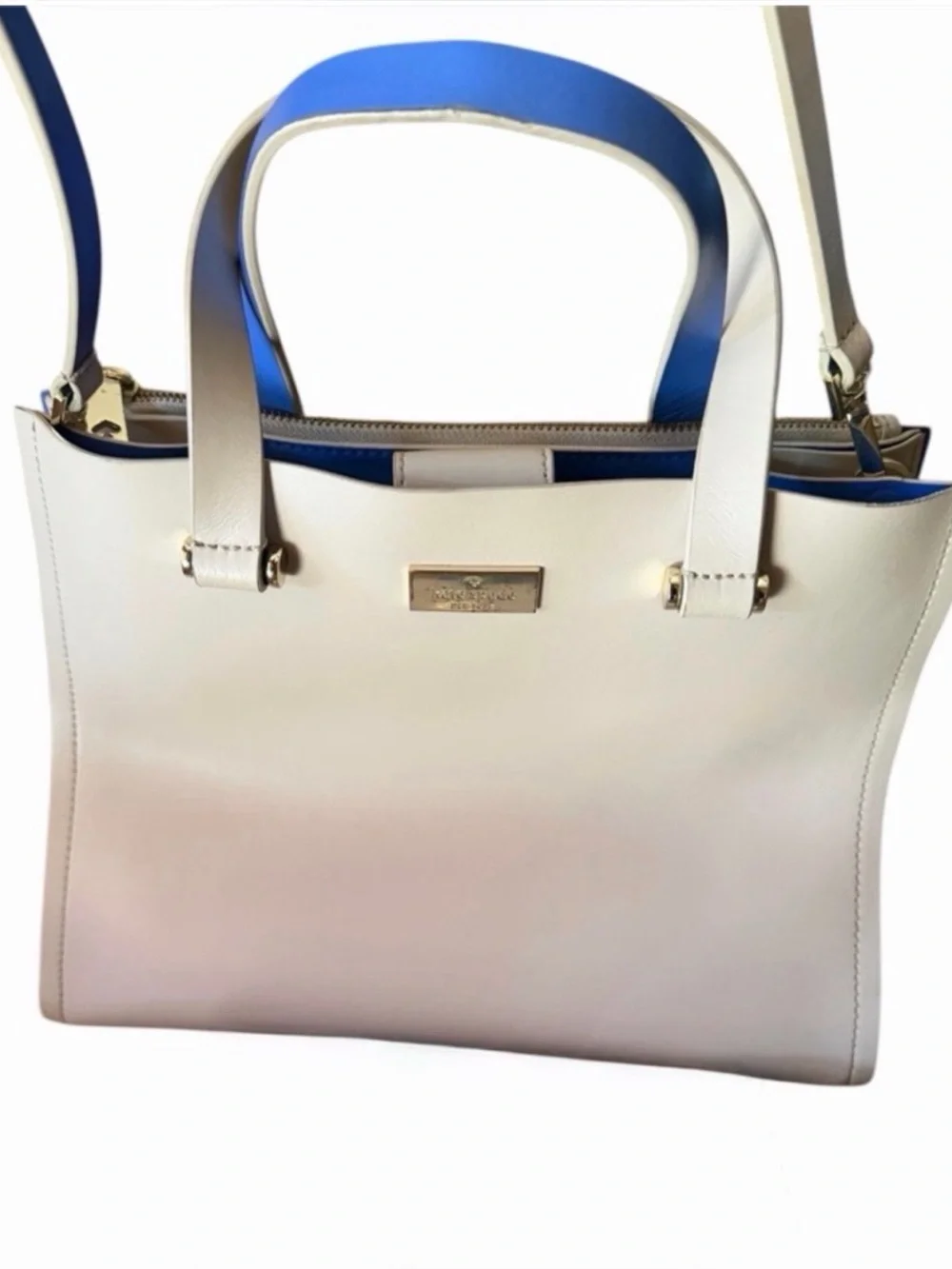 Kate Spade Cream Satchel with Blue Trim Woman’s Bag - Picture 1 of 8